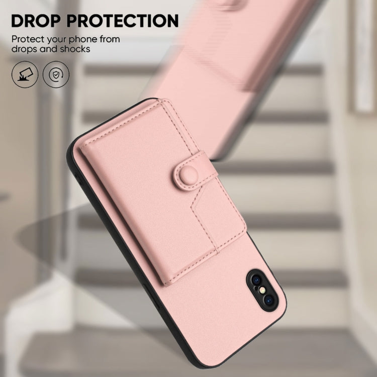 Button Card Bag RFID Anti-theft Phone Case – Leather, TPU, For iPhone XS / X, For iPhone XR, For iPhone XS Max, For iPhone 8 Plus / 7 Plus