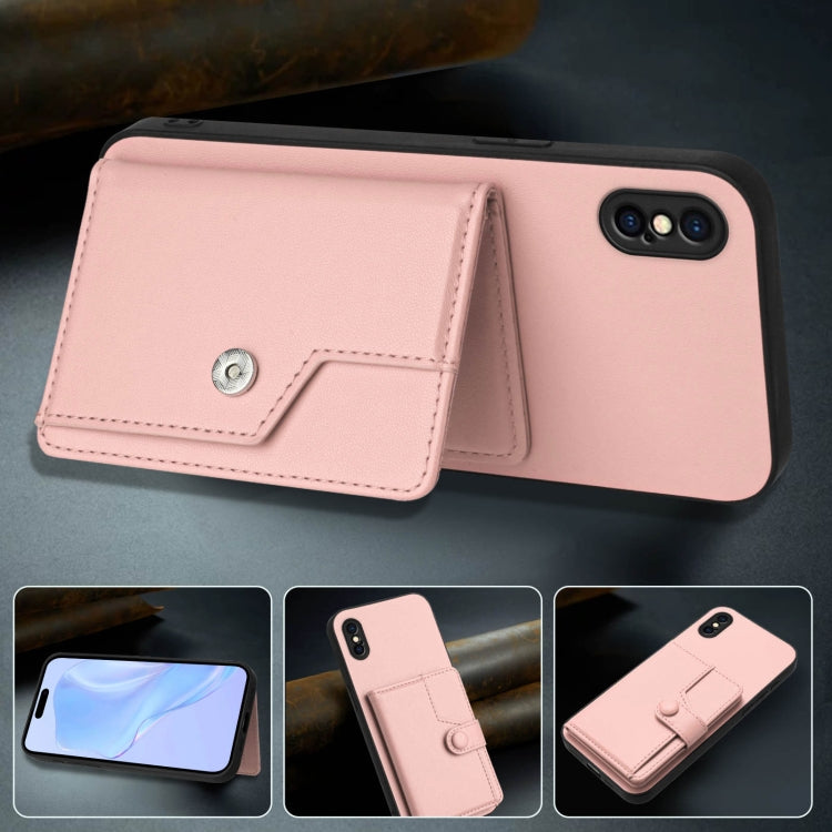 Button Card Bag RFID Anti-theft Phone Case – Leather, TPU, For iPhone XS / X, For iPhone XR, For iPhone XS Max, For iPhone 8 Plus / 7 Plus