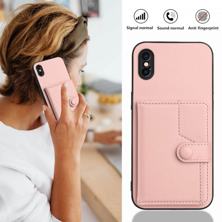 Button Card Bag RFID Anti-theft Phone Case – Leather, TPU, For iPhone XS / X, For iPhone XR, For iPhone XS Max, For iPhone 8 Plus / 7 Plus