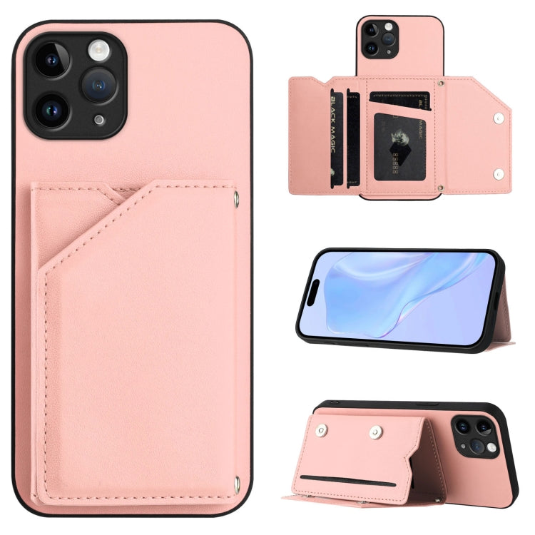 Skin Feel Four Card Slots Phone Case with Wrist Strap – Magnetic, Card Slot, For iPhone 12 mini, For iPhone 11 Pro Max, For iPhone 11, For iPhone 11 Pro For iPhone 11 Pro Pink
