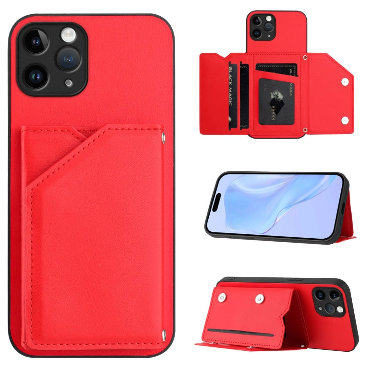 Skin Feel Four Card Slots Phone Case with Wrist Strap – Magnetic, Card Slot, For iPhone 12 mini, For iPhone 11 Pro Max, For iPhone 11, For iPhone 11 Pro For iPhone 11 Pro Red