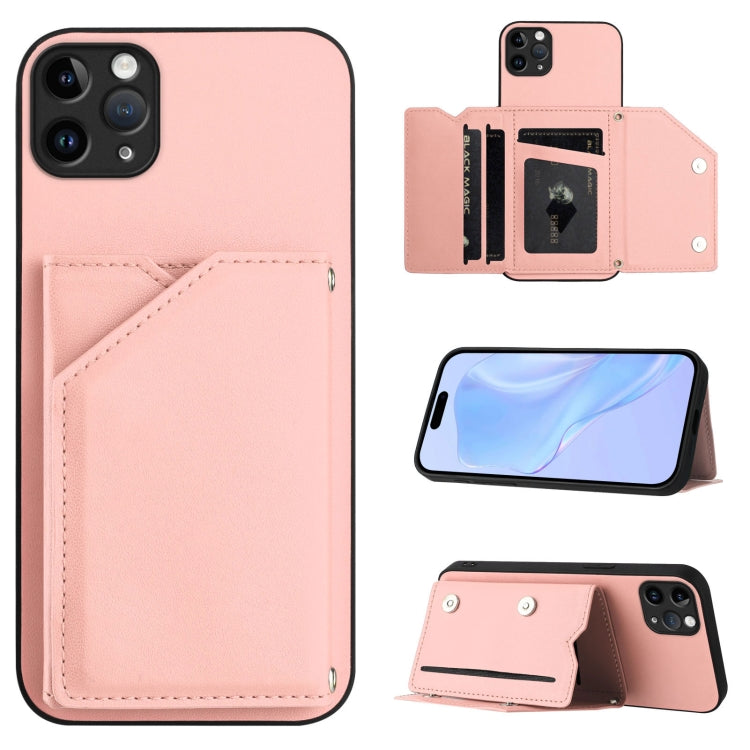 Skin Feel Four Card Slots Phone Case with Wrist Strap – Magnetic, Card Slot, For iPhone 12 mini, For iPhone 11 Pro Max, For iPhone 11, For iPhone 11 Pro For iPhone 11 Pro Max Pink