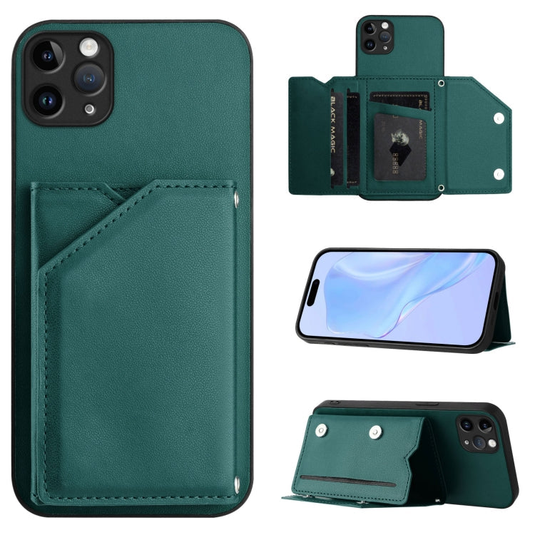 Skin Feel Four Card Slots Phone Case with Wrist Strap – Magnetic, Card Slot, For iPhone 12 mini, For iPhone 11 Pro Max, For iPhone 11, For iPhone 11 Pro For iPhone 11 Pro Max Green