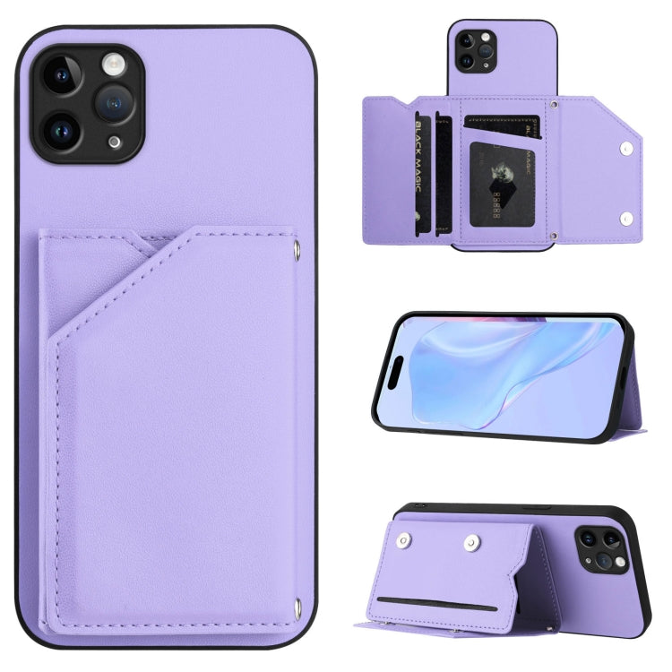 Skin Feel Four Card Slots Phone Case with Wrist Strap – Magnetic, Card Slot, For iPhone 12 mini, For iPhone 11 Pro Max, For iPhone 11, For iPhone 11 Pro For iPhone 11 Pro Max Purple