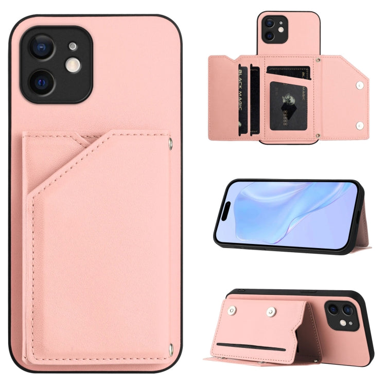 Skin Feel Four Card Slots Phone Case with Wrist Strap, For iPhone 12 mini, For iPhone 11 Pro Max, For iPhone 11, For iPhone 11 Pro For iPhone 12 mini Pink