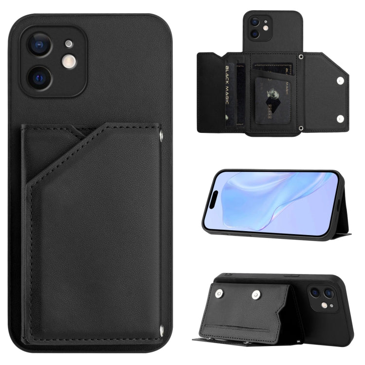 Skin Feel Four Card Slots Phone Case with Wrist Strap – Magnetic, Card Slot, For iPhone 12 mini, For iPhone 11 Pro Max, For iPhone 11, For iPhone 11 Pro For iPhone 12 mini Black