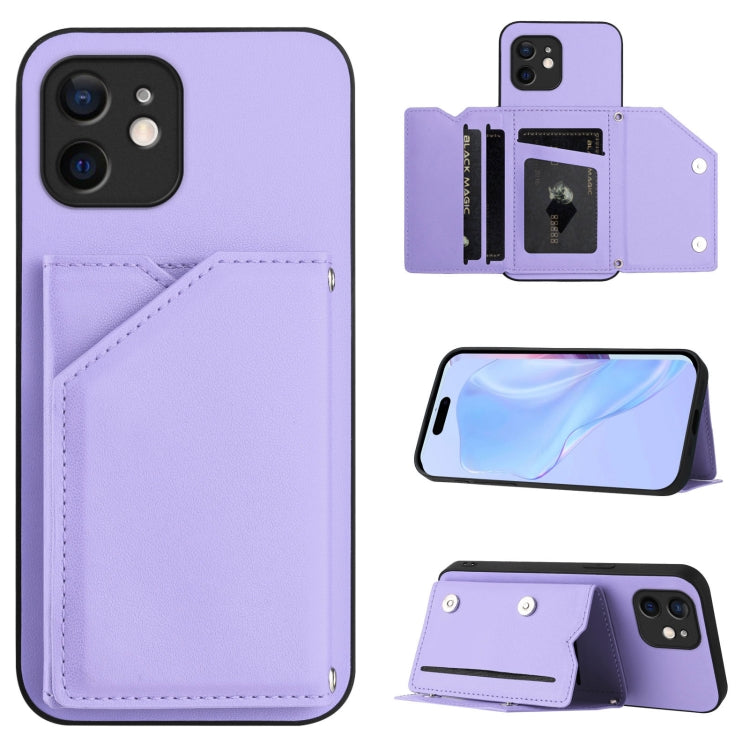 Skin Feel Four Card Slots Phone Case with Wrist Strap – Magnetic, Card Slot, For iPhone 12 mini, For iPhone 11 Pro Max, For iPhone 11, For iPhone 11 Pro For iPhone 12 mini Purple
