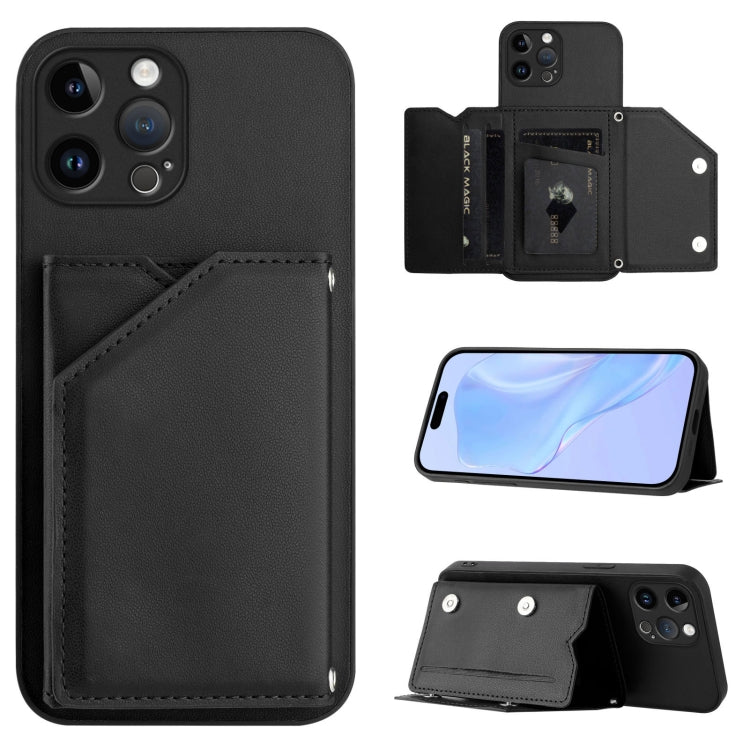 Skin Feel Four Card Slots Phone Case with Wrist Strap – Magnetic, Card Slot, For iPhone 13 mini, For iPhone 12, For iPhone 12 Pro Max, For iPhone 12 Pro For iPhone 12 Pro Max Black