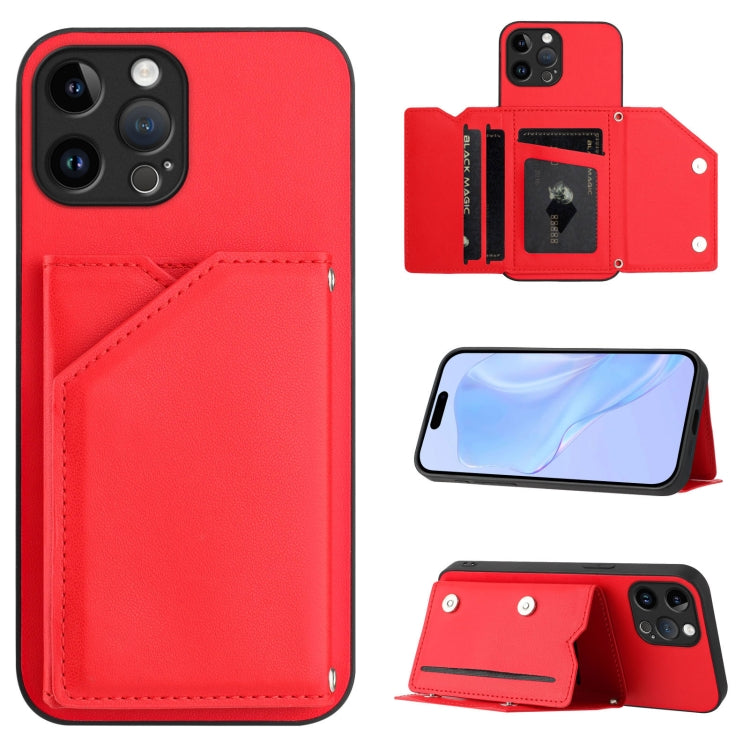 Skin Feel Four Card Slots Phone Case with Wrist Strap – Magnetic, Card Slot, For iPhone 13 mini, For iPhone 12, For iPhone 12 Pro Max, For iPhone 12 Pro For iPhone 12 Pro Max Red
