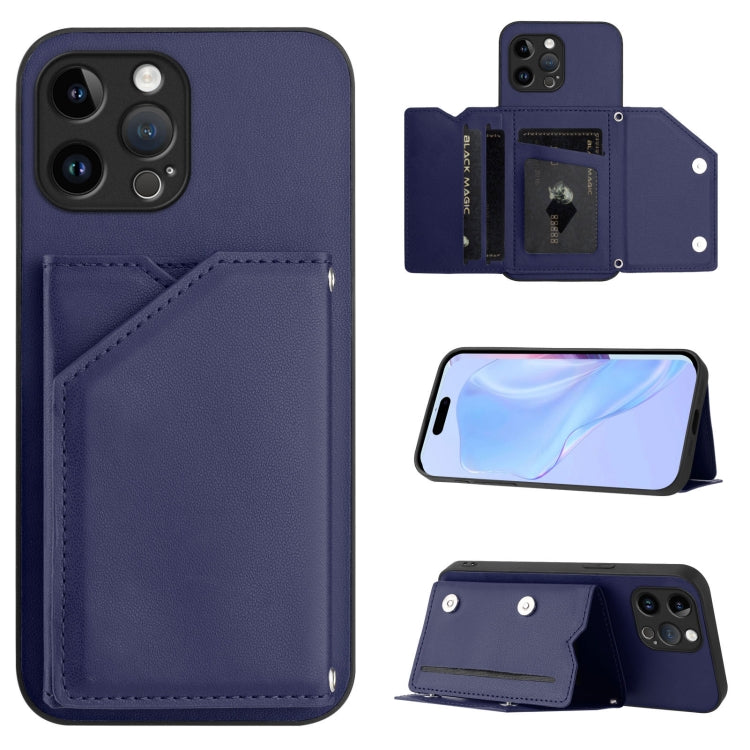 Skin Feel Four Card Slots Phone Case with Wrist Strap – Magnetic, Card Slot, For iPhone 13 mini, For iPhone 12, For iPhone 12 Pro Max, For iPhone 12 Pro For iPhone 12 Pro Max Blue