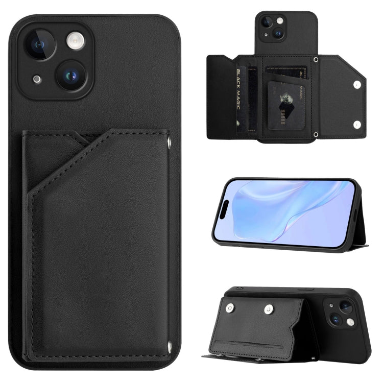 Skin Feel Four Card Slots Phone Case with Wrist Strap – Magnetic, Card Slot, For iPhone 13 mini, For iPhone 12, For iPhone 12 Pro Max, For iPhone 12 Pro For iPhone 13 mini Black