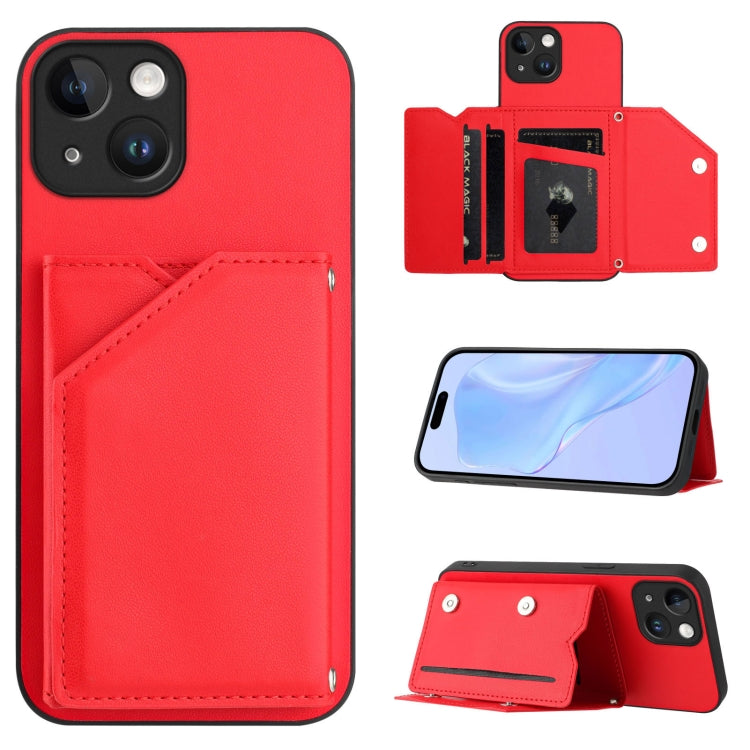 Skin Feel Four Card Slots Phone Case with Wrist Strap – Magnetic, Card Slot, For iPhone 13 mini, For iPhone 12, For iPhone 12 Pro Max, For iPhone 12 Pro For iPhone 13 mini Red
