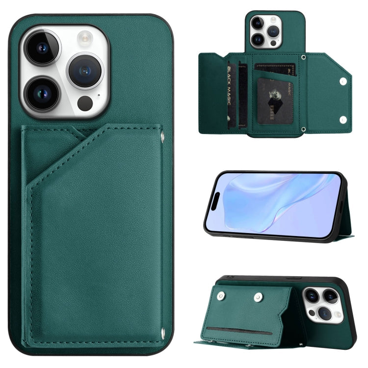 Skin Feel Four Card Slots Phone Case with Wrist Strap – Magnetic, Card Slot, For iPhone 16 Pro Max, For iPhone 16 Pro, For iPhone 16 Plus, For iPhone 16 For iPhone 16 Pro Green