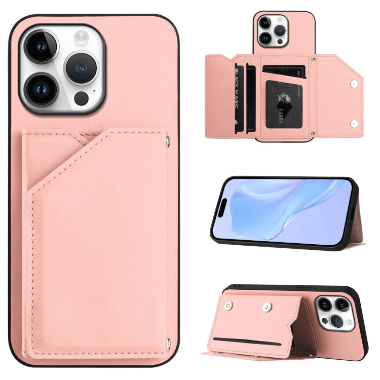 Skin Feel Four Card Slots Phone Case with Wrist Strap, For iPhone 16 Pro Max, For iPhone 16 Pro, For iPhone 16 Plus, For iPhone 16 For iPhone 16 Pro Max Pink