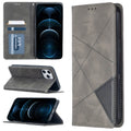 Rhombus Texture Horizontal Flip Magnetic Leather Case with Holder & Card Slots, For iPhone 12 Pro Max For iPhone 12 Pro Max Grey