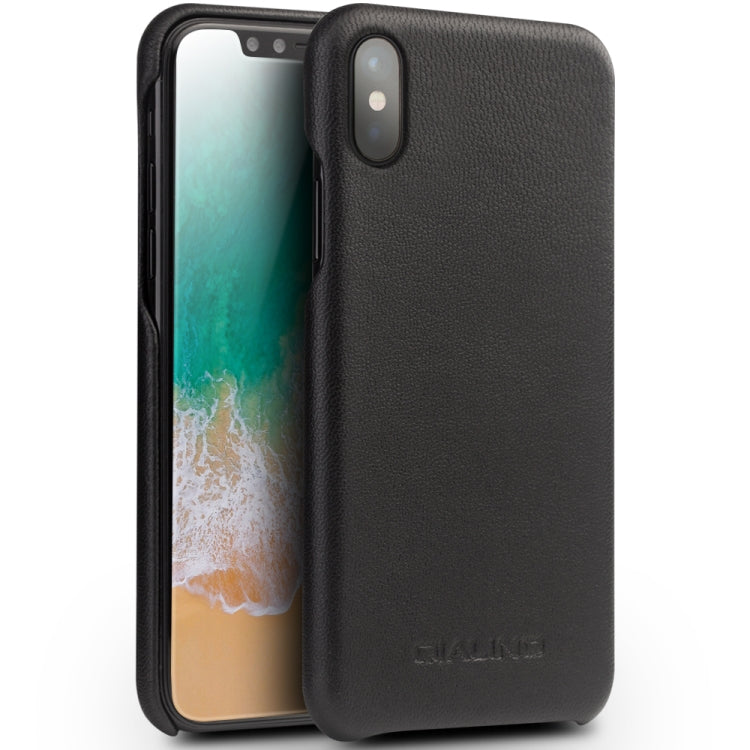 For iPhone X / XS QIALINO Shockproof Cowhide Leather Protective Case Black