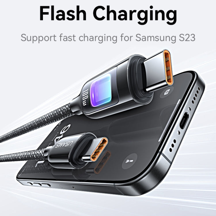 USAMS SJ750 100W Type-C / USB-C to Type-C / USB-C Zinc Alloy Data Cable with Colorful Light, Type-C to Type-C – Data Transmission