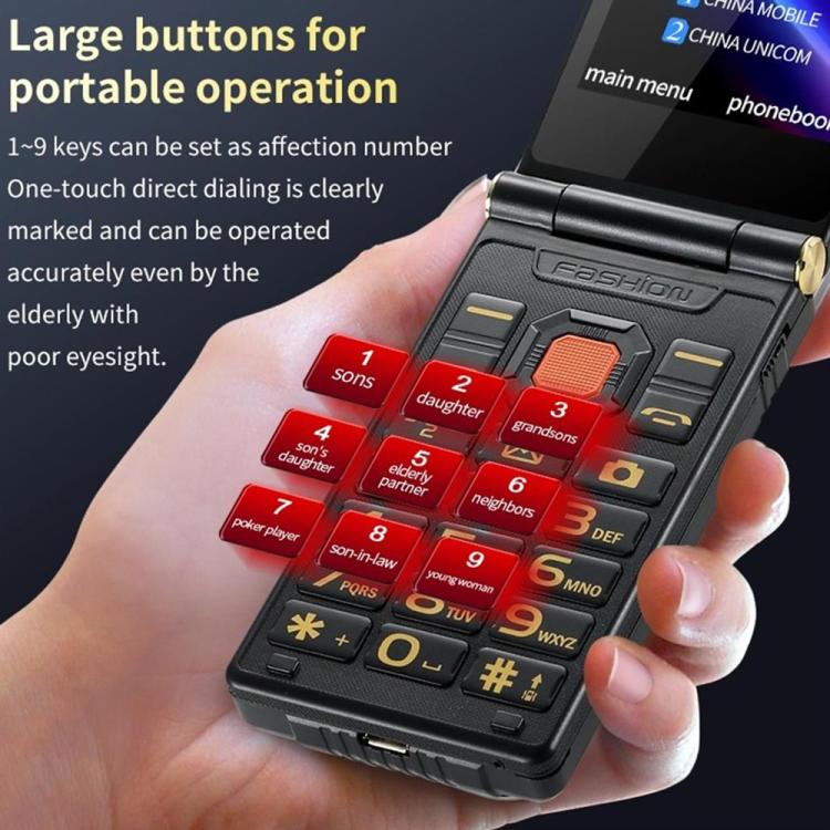 M7+ 4G Dual Screen Flip Elder Rugged Phone, 2.8 inch Inner, 2.4 inch Outer, 6800mAh Battery, 24 Keys, Flashlight, Network: 4G, Dual SIM, SOS, M7+ 4G