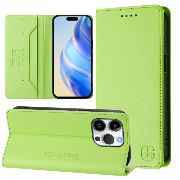 RC01 Dual-Folded Magnetic Suction RFID Leather Phone Case – Wear-resistant, Magnetic, Card Slot, For iPhone 17, For iPhone Air, For iPhone 16 Pro Max For iPhone 16 Pro Max Grass Green