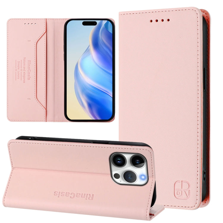RC01 Dual-Folded Magnetic Suction RFID Leather Phone Case – Wear-resistant, Magnetic, Card Slot, For iPhone 17, For iPhone Air, For iPhone 16 Pro Max For iPhone 16 Pro Max Pink