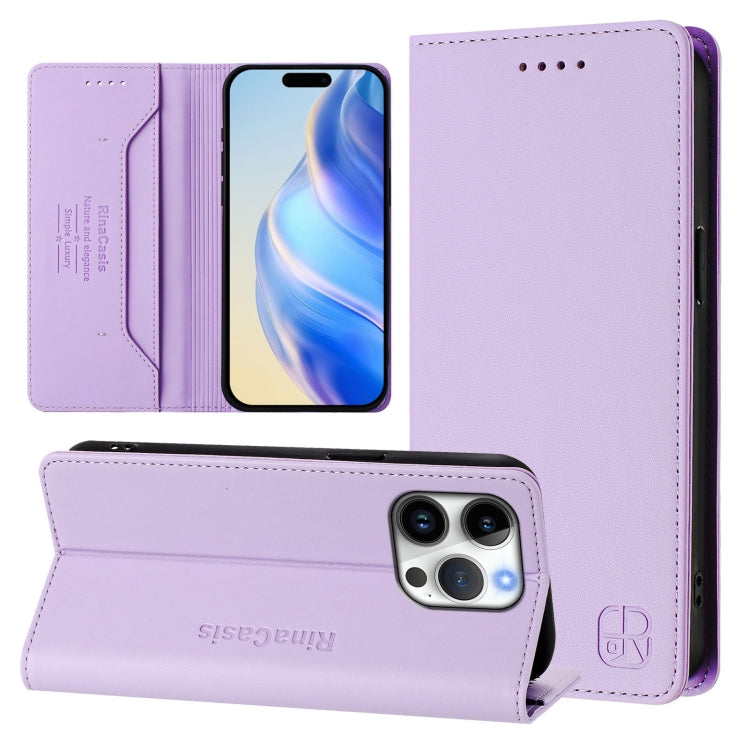 RC01 Dual-Folded Magnetic Suction RFID Leather Phone Case – Wear-resistant, Magnetic, Card Slot, For iPhone 17, For iPhone Air, For iPhone 16 Pro Max For iPhone 16 Pro Max Light Purple