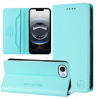 RC01 Dual-Folded Magnetic Suction RFID Leather Phone Case – Wear-resistant, Magnetic, Card Slot, For iPhone 17e / 16e, For iPhone 17 Pro Max, For iPhone 17 Pro For iPhone 17e 16e Mint Green