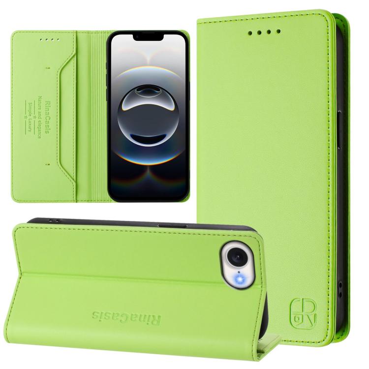 RC01 Dual-Folded Magnetic Suction RFID Leather Phone Case – Wear-resistant, Magnetic, Card Slot, For iPhone 17e / 16e, For iPhone 17 Pro Max, For iPhone 17 Pro For iPhone 17e 16e Grass Green