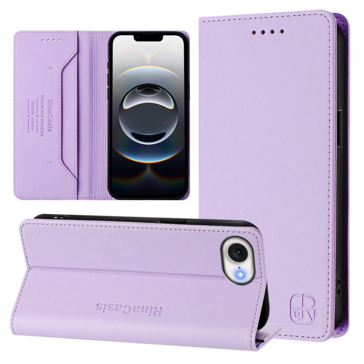RC01 Dual-Folded Magnetic Suction RFID Leather Phone Case – Wear-resistant, Magnetic, Card Slot, For iPhone 17e / 16e, For iPhone 17 Pro Max, For iPhone 17 Pro For iPhone 17e 16e Light Purple