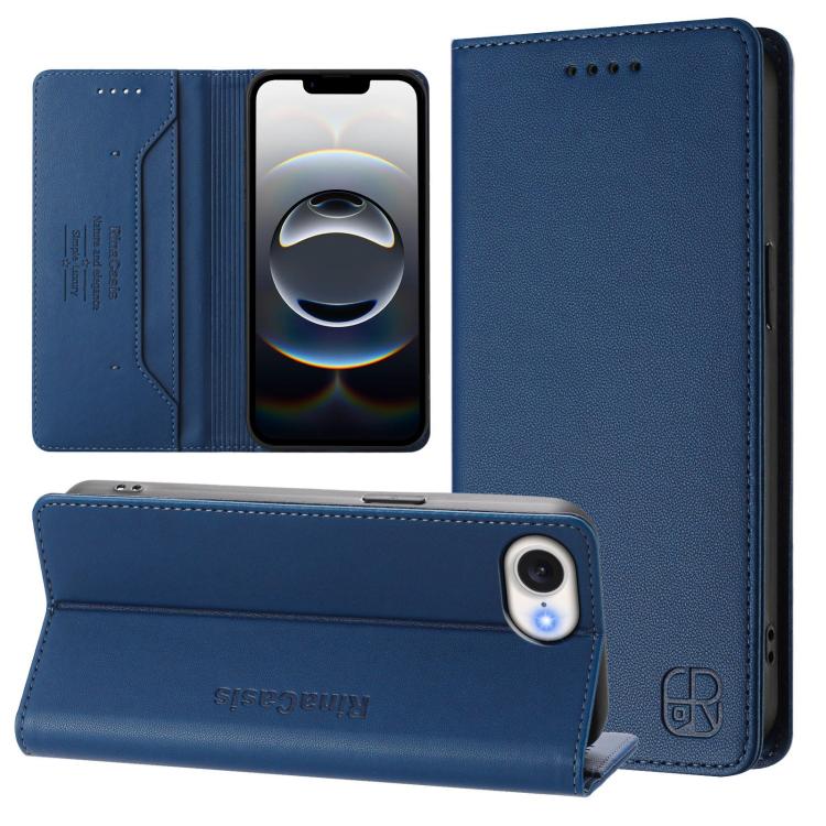 RC01 Dual-Folded Magnetic Suction RFID Leather Phone Case – Wear-resistant, Magnetic, Card Slot, For iPhone 17e / 16e, For iPhone 17 Pro Max, For iPhone 17 Pro For iPhone 17e 16e Dark Blue