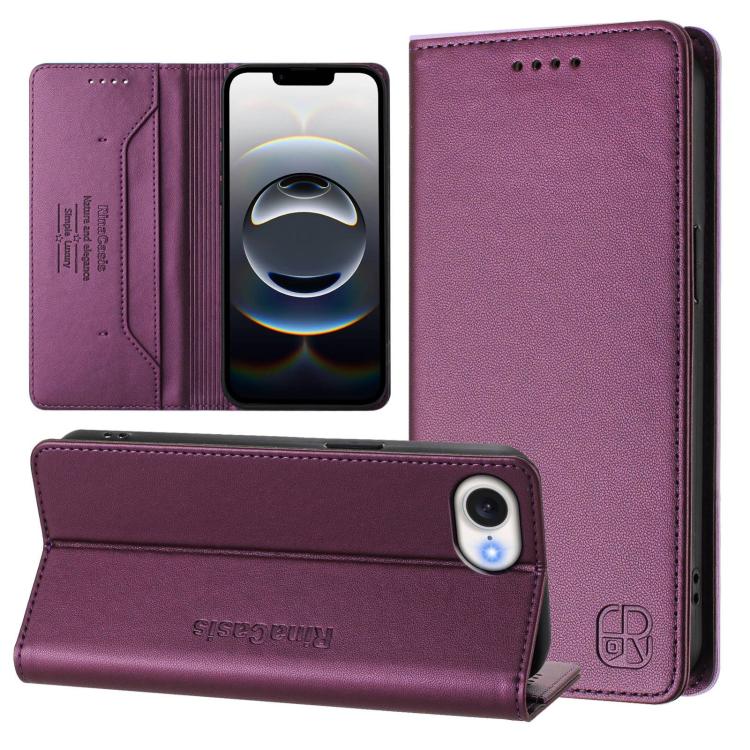 RC01 Dual-Folded Magnetic Suction RFID Leather Phone Case – Wear-resistant, Magnetic, Card Slot, For iPhone 17e / 16e, For iPhone 17 Pro Max, For iPhone 17 Pro For iPhone 17e 16e Violet