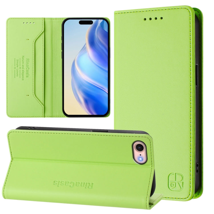 RC01 Dual-Folded Magnetic Suction RFID Leather Phone Case – Wear-resistant, Magnetic, Card Slot, For iPhone 14 Pro, For iPhone 14 Pro Max, For iPhone 7 / 8 / SE 2022 For iPhone 7 8 SE 2022 Grass Green