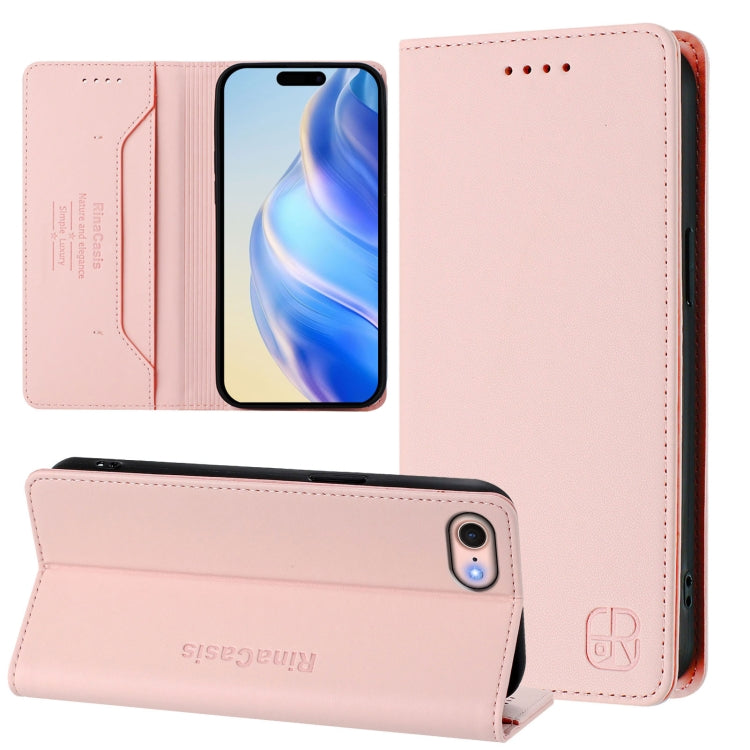 RC01 Dual-Folded Magnetic Suction RFID Leather Phone Case – Wear-resistant, Magnetic, Card Slot, For iPhone 14 Pro, For iPhone 14 Pro Max, For iPhone 7 / 8 / SE 2022 For iPhone 7 8 SE 2022 Pink