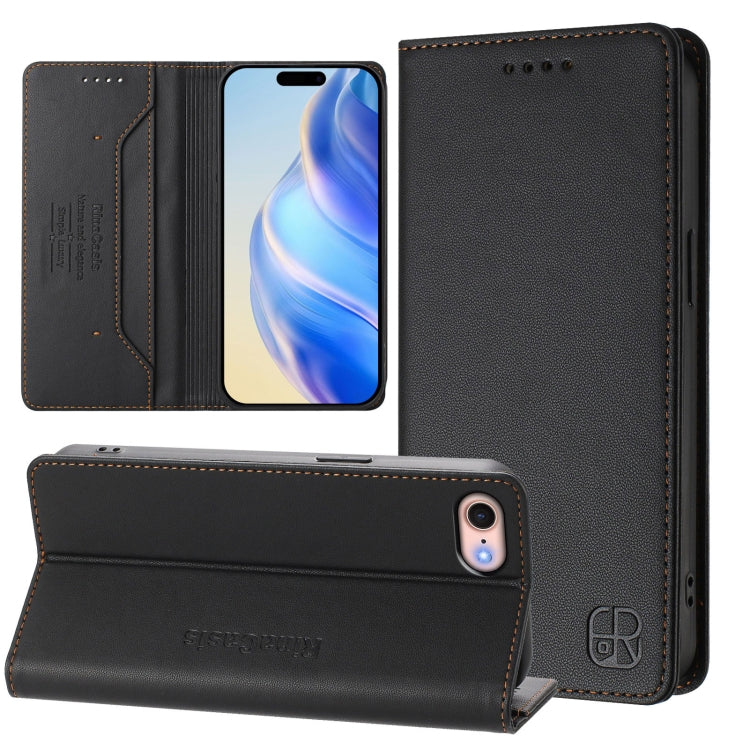 RC01 Dual-Folded Magnetic Suction RFID Leather Phone Case – Wear-resistant, Magnetic, Card Slot, For iPhone 14 Pro, For iPhone 14 Pro Max, For iPhone 7 / 8 / SE 2022 For iPhone 7 8 SE 2022 Black