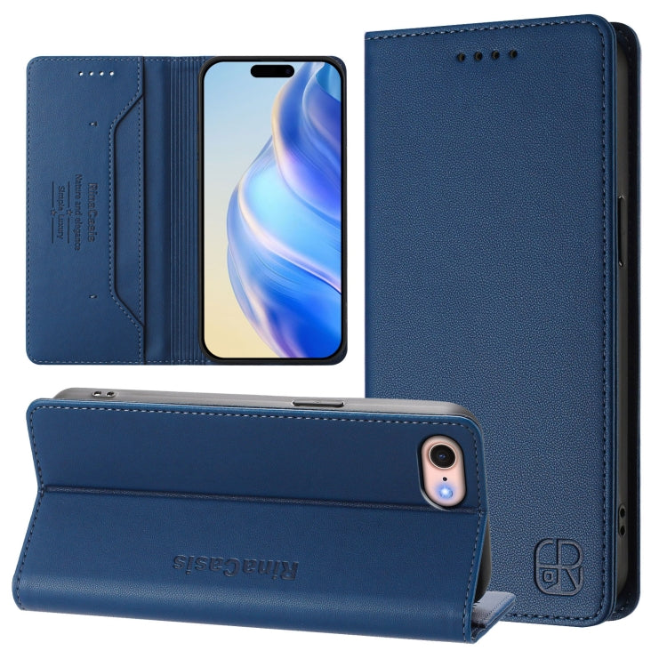 RC01 Dual-Folded Magnetic Suction RFID Leather Phone Case – Wear-resistant, Magnetic, Card Slot, For iPhone 14 Pro, For iPhone 14 Pro Max, For iPhone 7 / 8 / SE 2022 For iPhone 7 8 SE 2022 Dark Blue