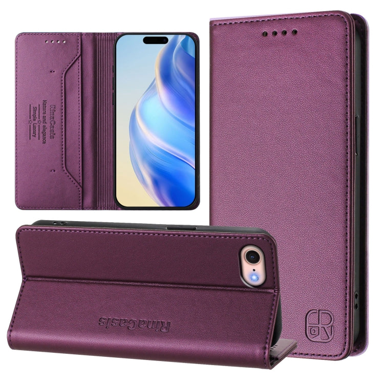 RC01 Dual-Folded Magnetic Suction RFID Leather Phone Case – Wear-resistant, Magnetic, Card Slot, For iPhone 14 Pro, For iPhone 14 Pro Max, For iPhone 7 / 8 / SE 2022 For iPhone 7 8 SE 2022 Violet