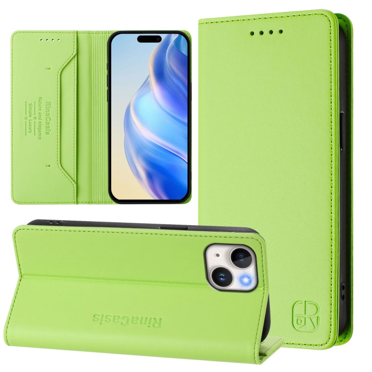 RC01 Dual-Folded Magnetic Suction RFID Leather Phone Case – Wear-resistant, Magnetic, Card Slot, For iPhone 13 Pro Max, For iPhone 13 Pro, For iPhone 13 mini For iPhone 13 mini Grass Green