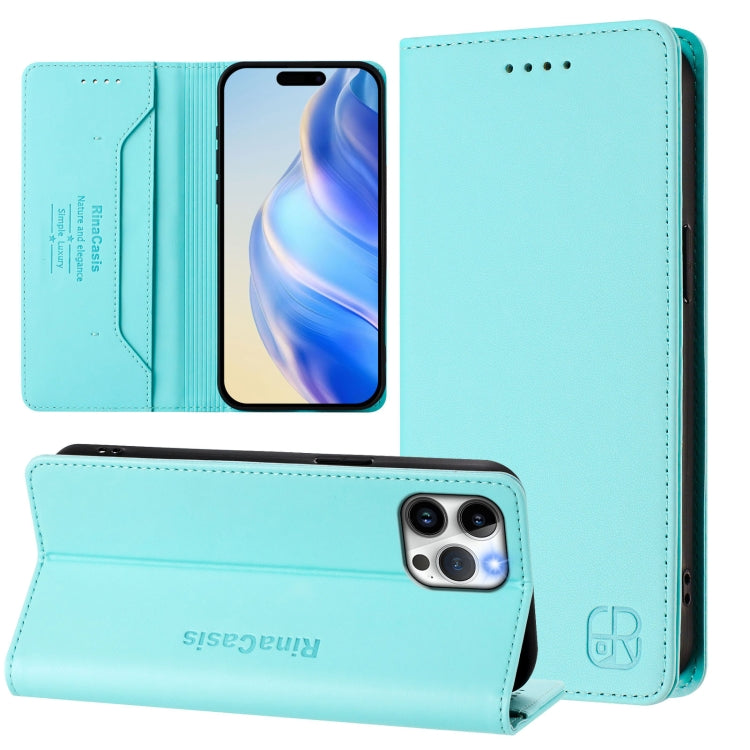 RC01 Dual-Folded Magnetic Suction RFID Leather Phone Case, For iPhone 12 / 12 Pro, For iPhone 12 Pro Max, For iPhone 12 mini For iPhone 12 12 Pro Mint Green