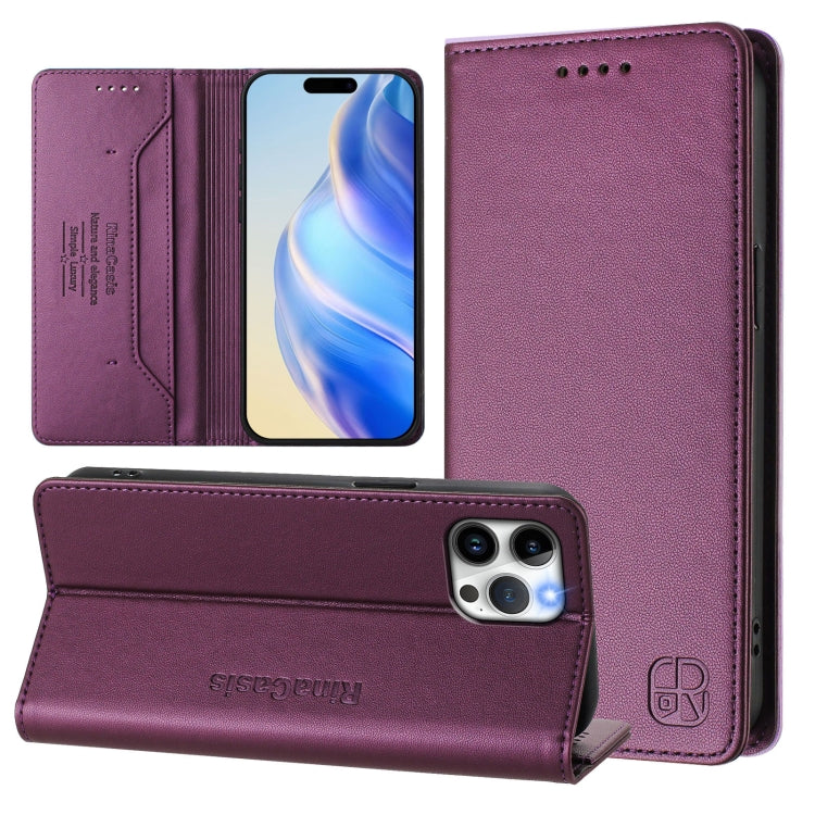 RC01 Dual-Folded Magnetic Suction RFID Leather Phone Case – Wear-resistant, Magnetic, Card Slot, For iPhone 12 / 12 Pro, For iPhone 12 Pro Max, For iPhone 12 mini For iPhone 12 12 Pro Violet