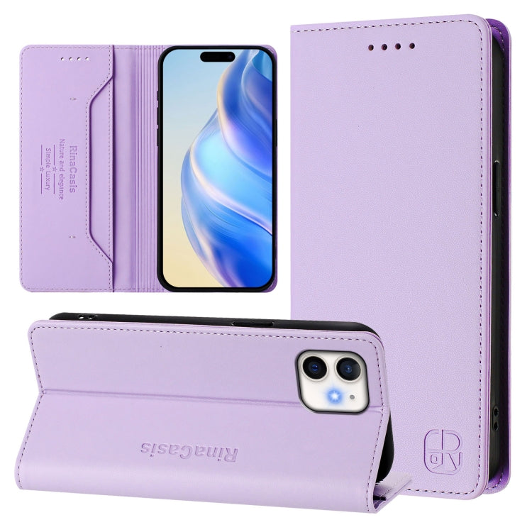 RC01 Dual-Folded Magnetic Suction RFID Leather Phone Case – Wear-resistant, Magnetic, Card Slot, For iPhone 12 / 12 Pro, For iPhone 12 Pro Max, For iPhone 12 mini For iPhone 12 mini Light Purple