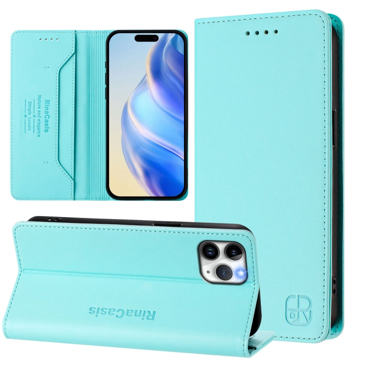RC01 Dual-Folded Magnetic Suction RFID Leather Phone Case, For iPhone 11 Pro Max, For iPhone 11, For iPhone 11 Pro For iPhone 11 Pro Max Mint Green