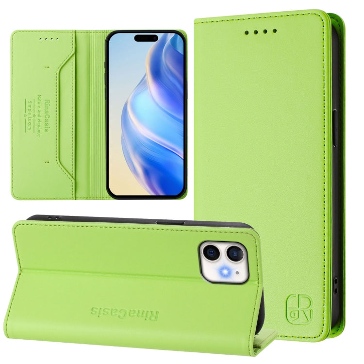 RC01 Dual-Folded Magnetic Suction RFID Leather Phone Case – Wear-resistant, Magnetic, Card Slot, For iPhone 11 Pro Max, For iPhone 11, For iPhone 11 Pro For iPhone 11 Grass Green