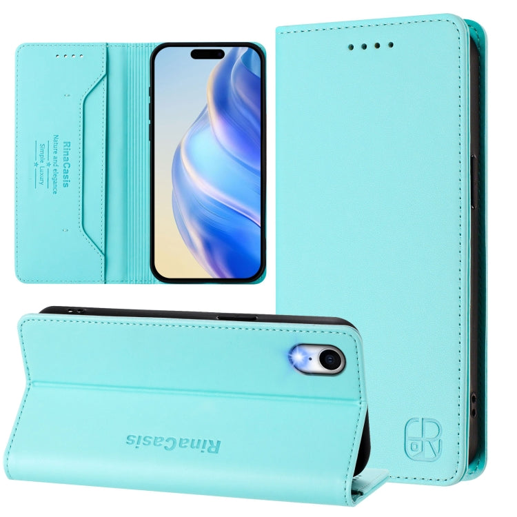 RC01 Dual-Folded Magnetic Suction RFID Leather Phone Case – Wear-resistant, Magnetic, Card Slot, For iPhone X / XS, For iPhone XR, For iPhone XS Max For iPhone XR Mint Green
