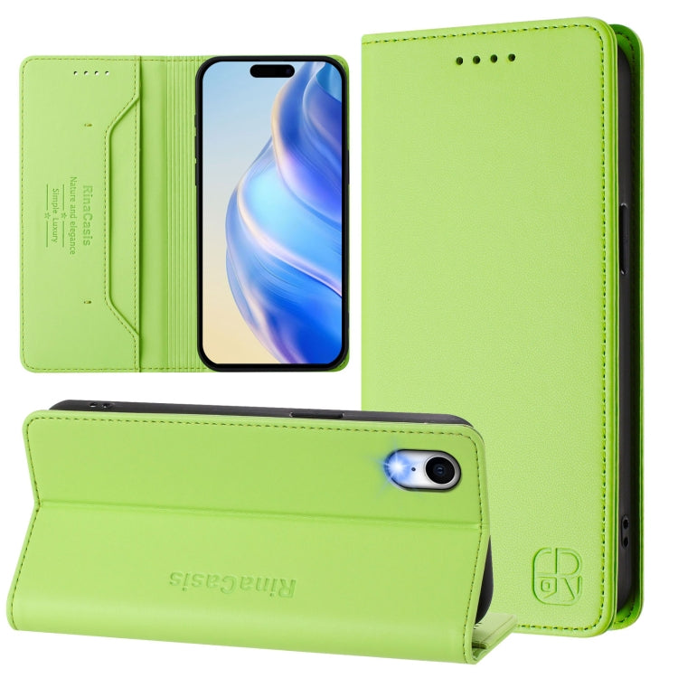 RC01 Dual-Folded Magnetic Suction RFID Leather Phone Case – Wear-resistant, Magnetic, Card Slot, For iPhone X / XS, For iPhone XR, For iPhone XS Max For iPhone XR Grass Green