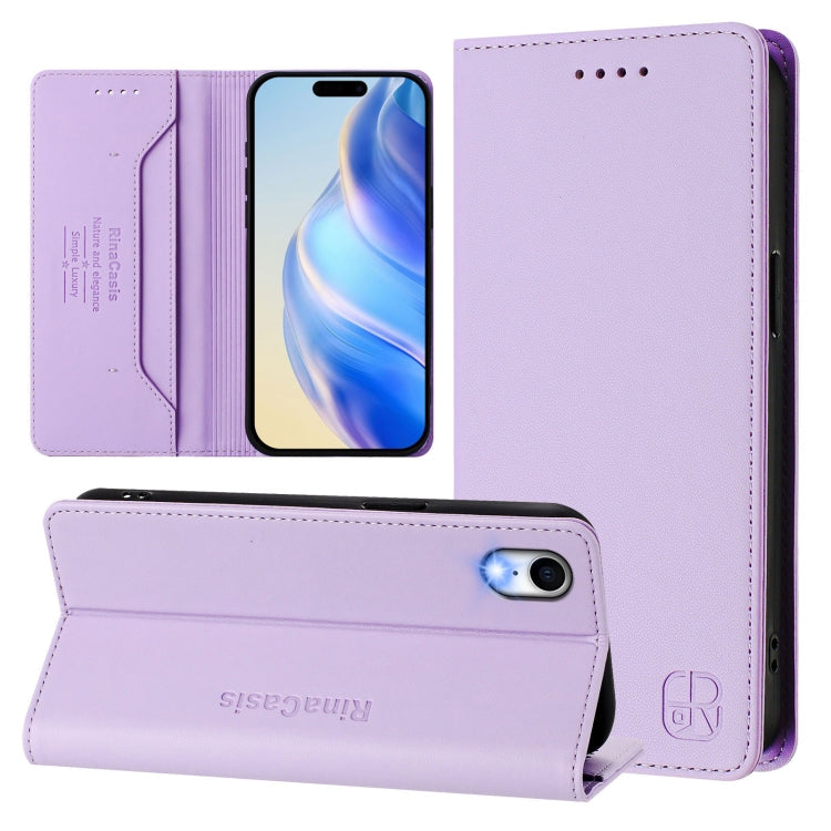 RC01 Dual-Folded Magnetic Suction RFID Leather Phone Case – Wear-resistant, Magnetic, Card Slot, For iPhone X / XS, For iPhone XR, For iPhone XS Max For iPhone XR Light Purple