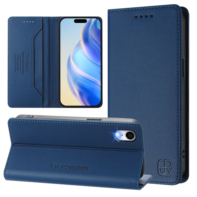 RC01 Dual-Folded Magnetic Suction RFID Leather Phone Case – Wear-resistant, Magnetic, Card Slot, For iPhone X / XS, For iPhone XR, For iPhone XS Max For iPhone XR Dark Blue