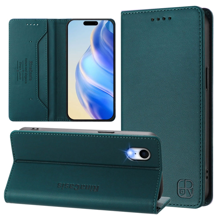 RC01 Dual-Folded Magnetic Suction RFID Leather Phone Case – Wear-resistant, Magnetic, Card Slot, For iPhone X / XS, For iPhone XR, For iPhone XS Max For iPhone XR Dark Green