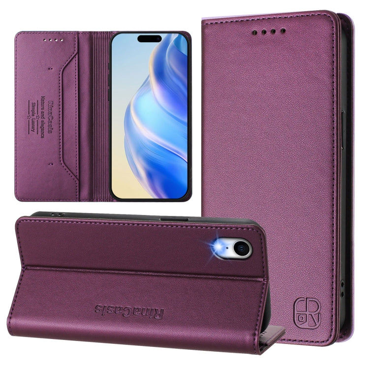 RC01 Dual-Folded Magnetic Suction RFID Leather Phone Case – Wear-resistant, Magnetic, Card Slot, For iPhone X / XS, For iPhone XR, For iPhone XS Max For iPhone XR Violet