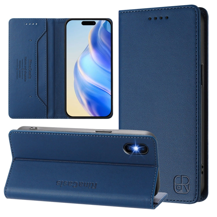 RC01 Dual-Folded Magnetic Suction RFID Leather Phone Case – Wear-resistant, Magnetic, Card Slot, For iPhone X / XS, For iPhone XR, For iPhone XS Max For iPhone XS Max Dark Blue
