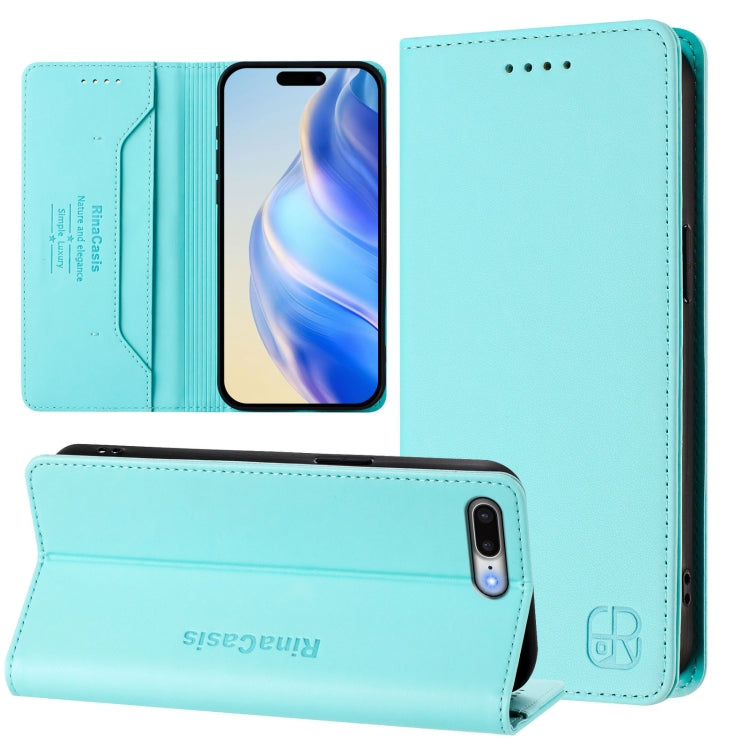 RC01 Dual-Folded Magnetic Suction RFID Leather Phone Case, For iPhone 7 Plus / 8 Plus For iPhone 7 Plus 8 Plus Mint Green