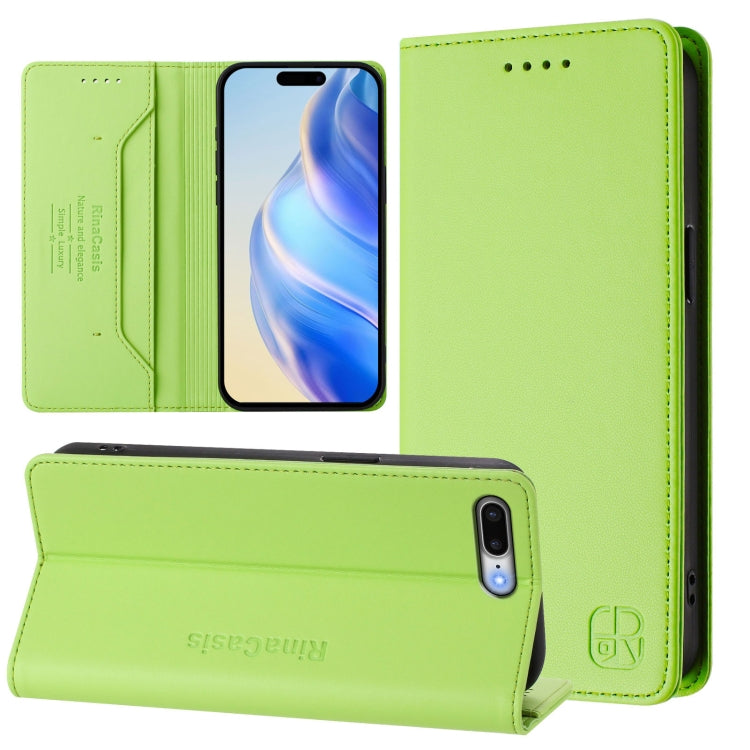 RC01 Dual-Folded Magnetic Suction RFID Leather Phone Case – Wear-resistant, Magnetic, Card Slot, For iPhone 7 Plus / 8 Plus For iPhone 7 Plus 8 Plus Grass Green